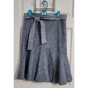 7th Avenue Linen Blend Navy Blue Flounce Hem Midi Skirt Size 14 B06